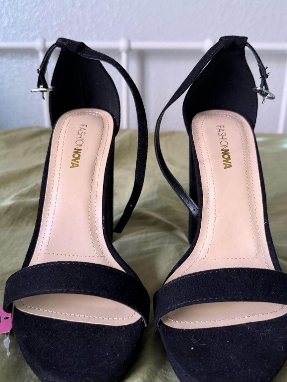 Fashion Nova Black Suede Open-Toe Ankle Strap Heels